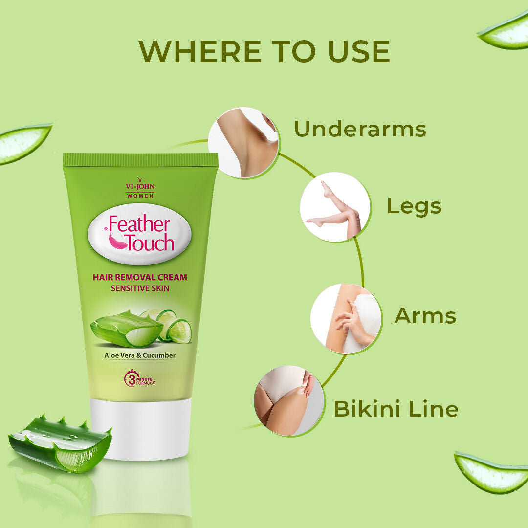 VI-JOHN Feather Touch Cucumber & Aloevera Hair Removal Cream for Women for Sensitive Skin Suitable for Legs, Underarms, Bikini Line, Arms - Distacart