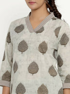 Miravan Women's Brown Floral Printed Pure Cotton Tunic