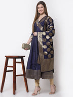 Myshka Blue Color Silk Solid Anarkali Gown With Dupatta