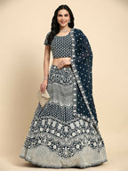 Blue Georgette Thread Embroidered Lehenga Choli with Dupatta - Tanya