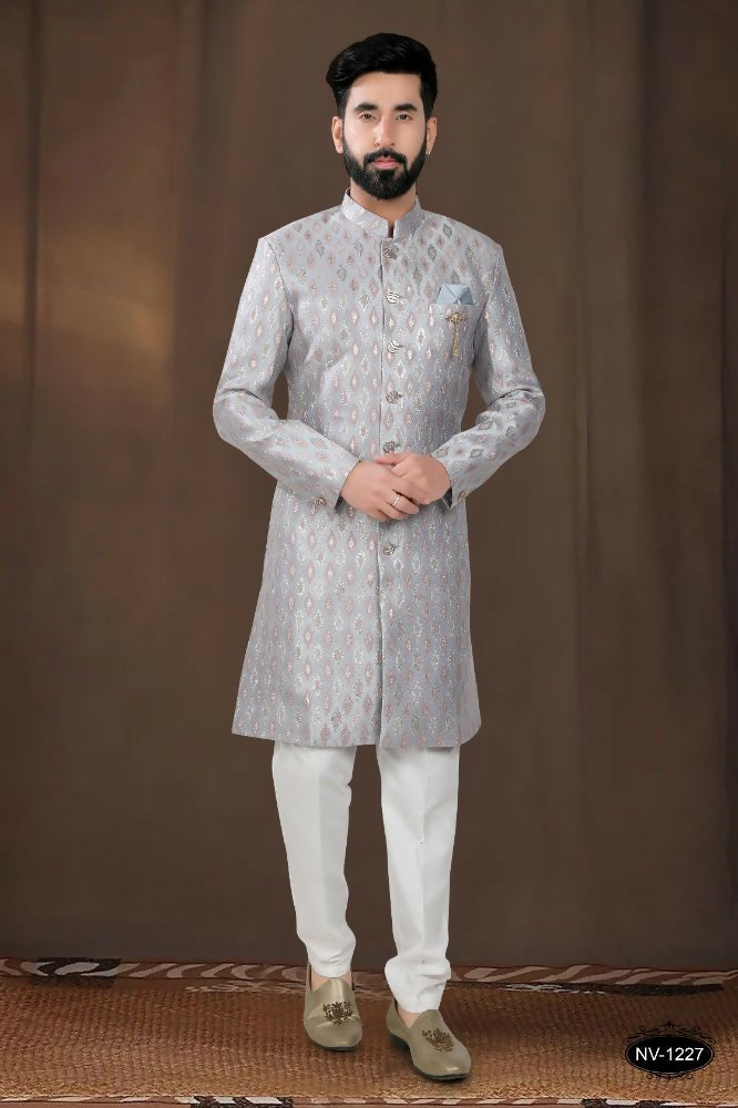 Joban Fashion Men's Grey Woven Jacquard Kurta with Pyjama