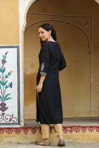 Juniper Women's Black Rayon Printed Straight Kurta - Distacart