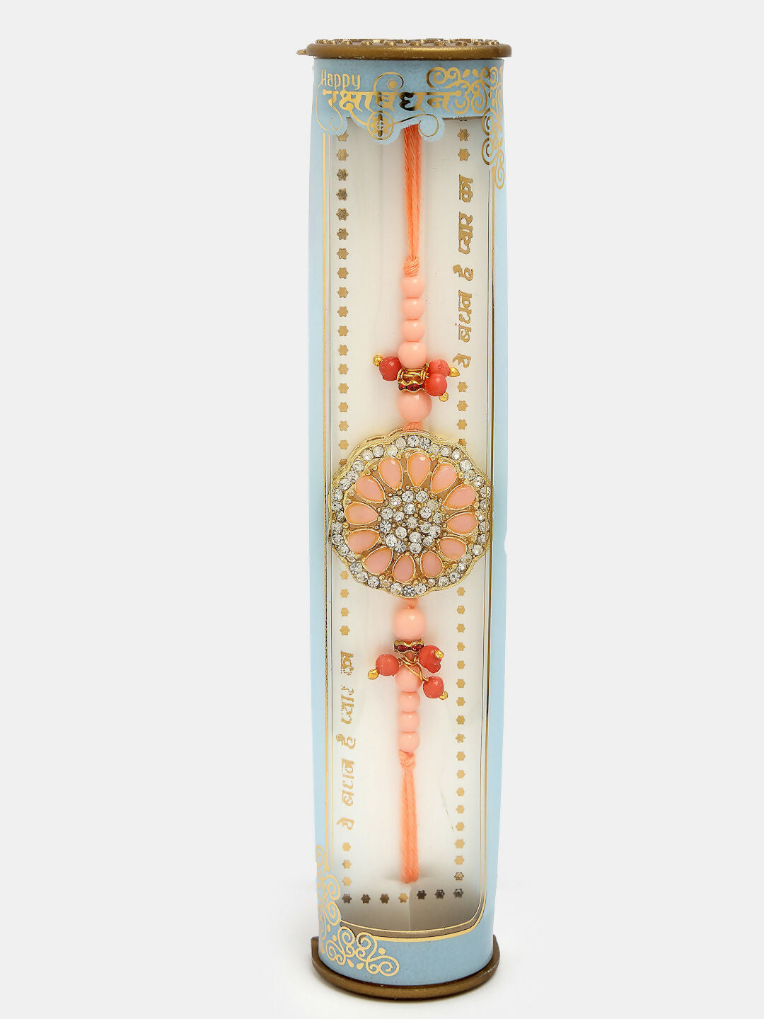 NVR Men Pink Stone-Studded Rakhi With Roli Chawal - Distacart