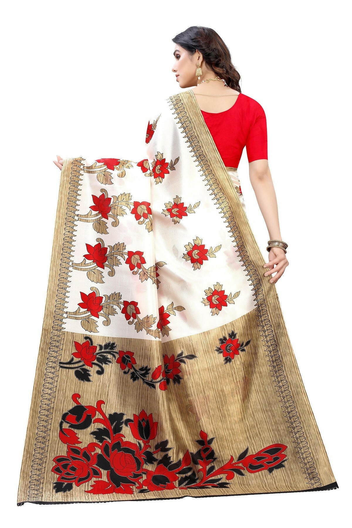 Vamika White Printed Art Silk Saree