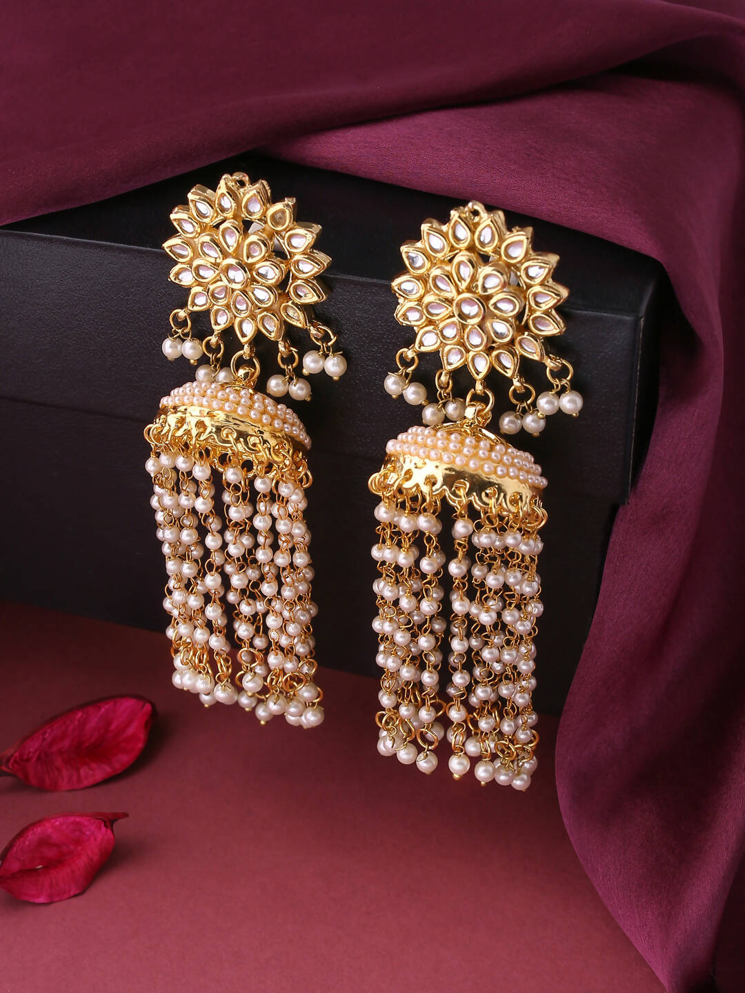 NVR Women Gold-Plated Contemporary Jhumkas Earrings - Distacart