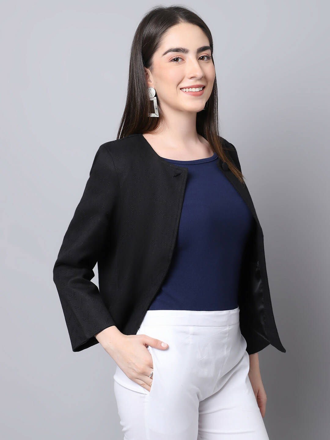 Even Apparels Black 100% Viscose Open Front Statement Women's Jacket - Distacart