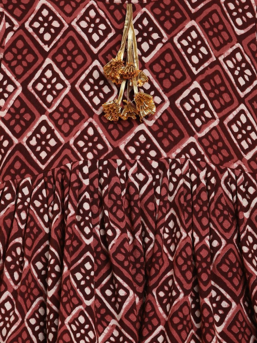 Ahalyaa Maroon Rayon Printed Kurta Palazzo Sets for Kids For Girls