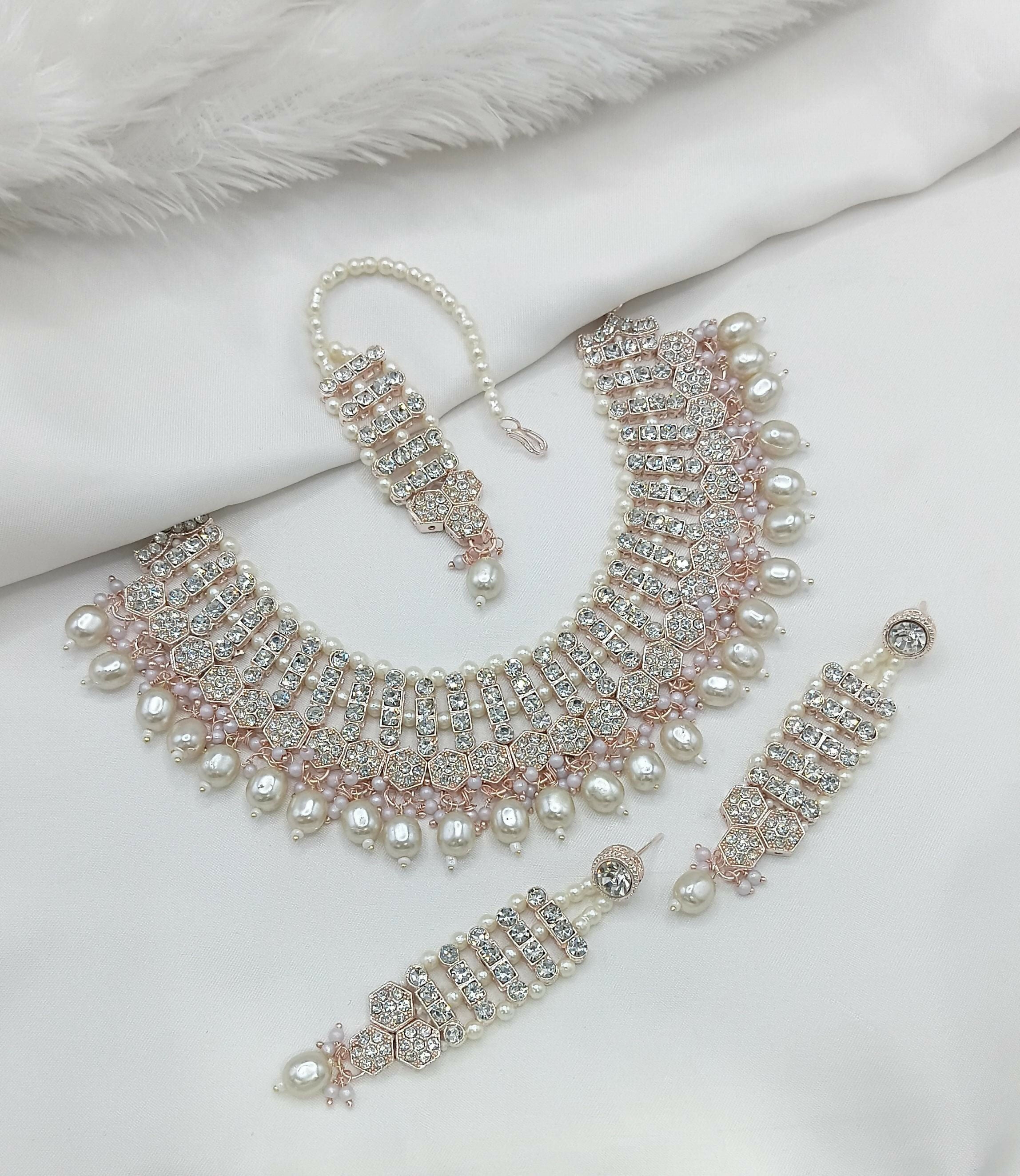 Joban Fashion White Stone Work Necklace Set