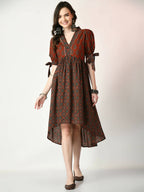 Myshka Women's Rust Empire Printed Dress - Distacart