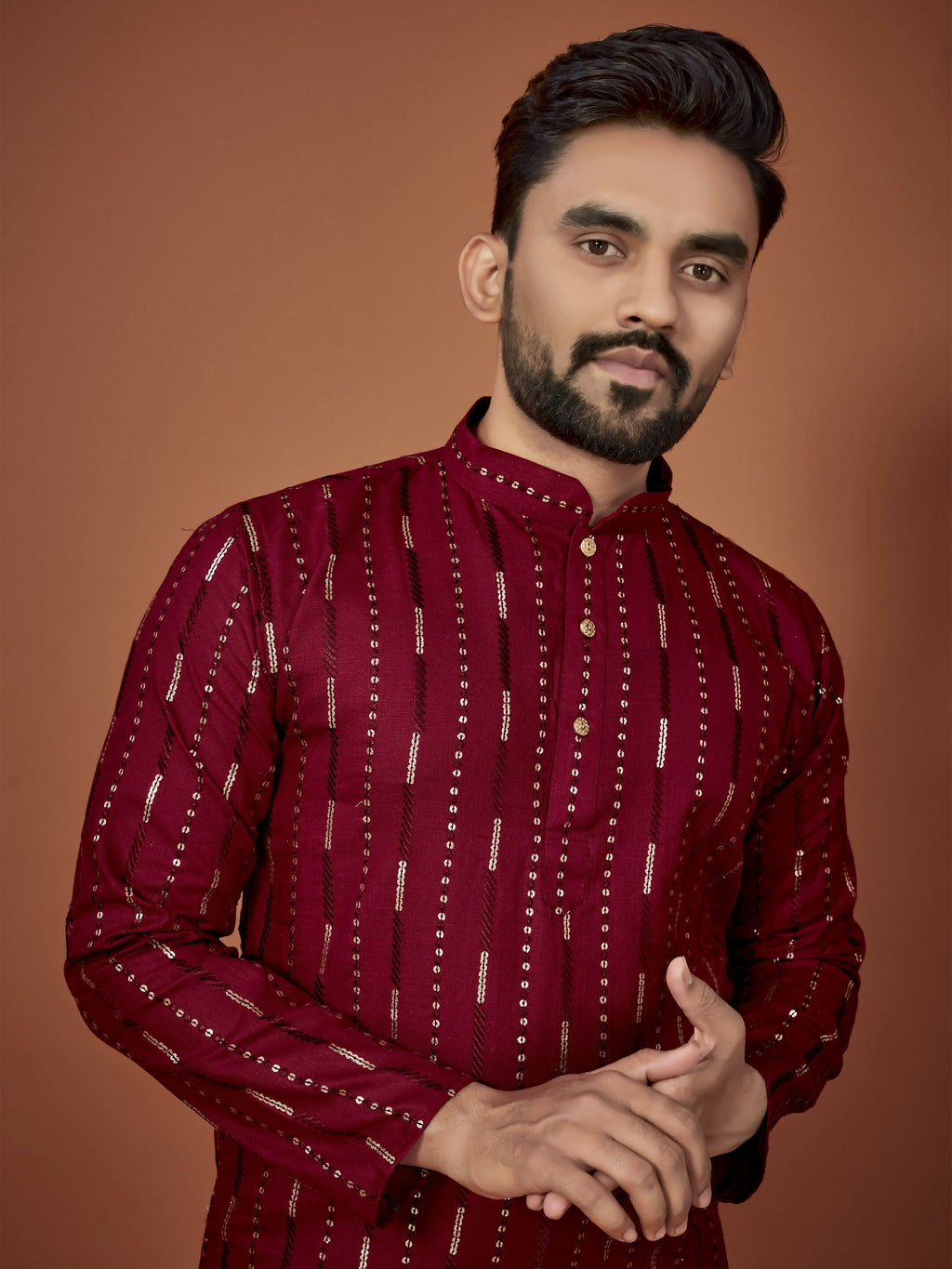 Anaita Maroon Embroidered Cotton Straight Kurta