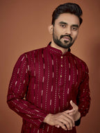 Anaita Maroon Embroidered Cotton Straight Kurta