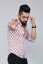 Miravan Men's White & Pink Spread Collar Floral Print Shirt