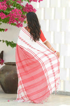 Beatitude White Cotton Tangail Handloom Saree