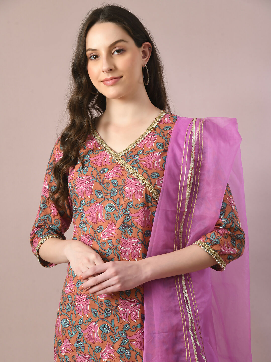 Myshka Women's Multi Printed Cotton Straight Party Kurta Set With Dupatta