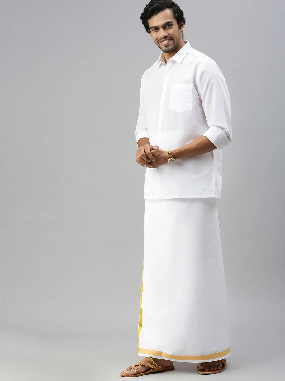 Ramraj Cotton Mens Full Sleeve Formal White Shirt