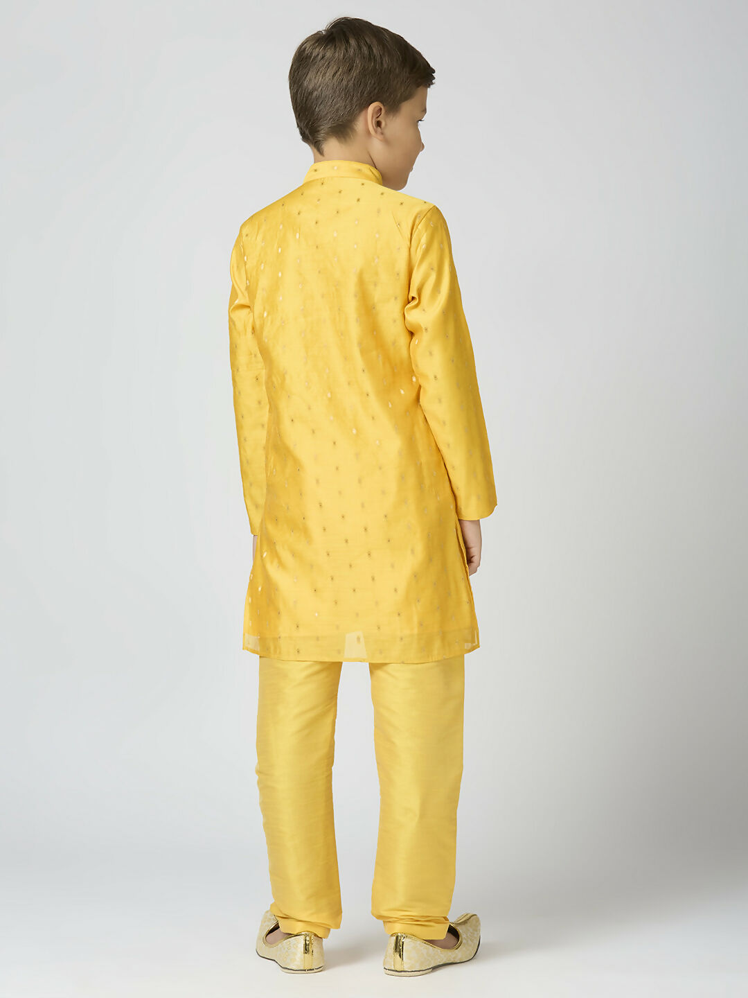 Joban Fashion Kids Island Full Sleeves Chanderi Kurta, Pyjama Set with Traditional Butta Work - Yellow - Distacart