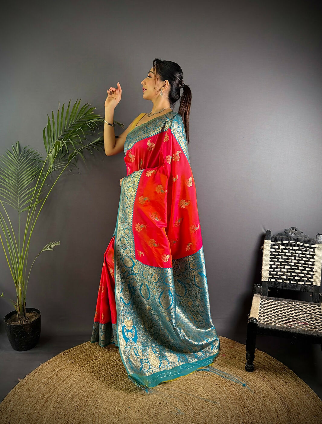 Joban Fashion Banarasi Hot Pink Woven Butti Soft Silk Saree - Distacart