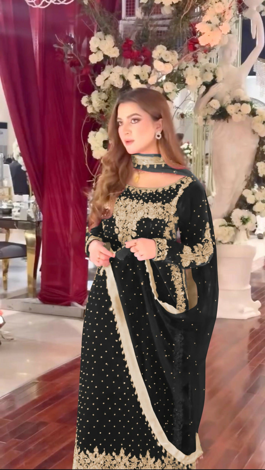 Joban Fashion Black Velvet Sequence Embroidery Work Kurta Set - Distacart