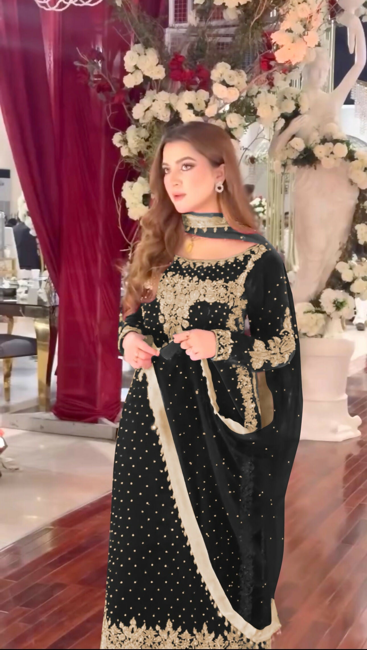 Joban Fashion Black Velvet Sequence Embroidery Work Kurta Set - Distacart