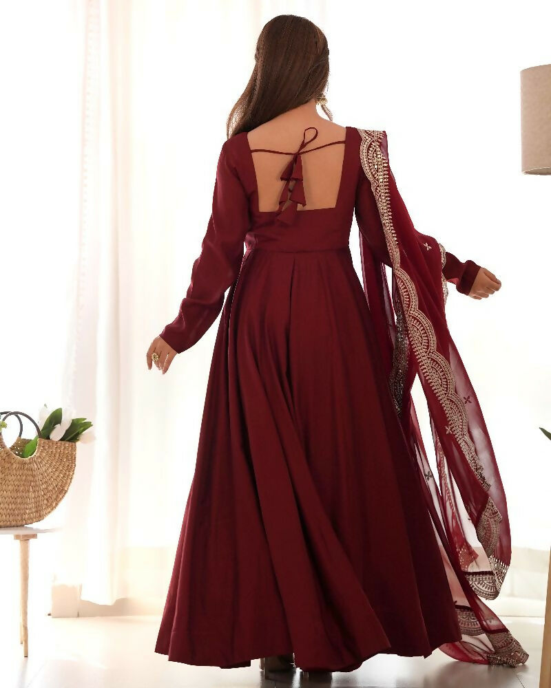 Joban Fashion Maroon Kurta Set Chanderi Sequence Embroidery Work - Distacart