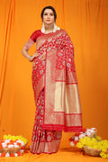 Jyoti Fashion Women's Maroon Kanjivaram Silk Zari Woven Saree with Blouse - Distacart