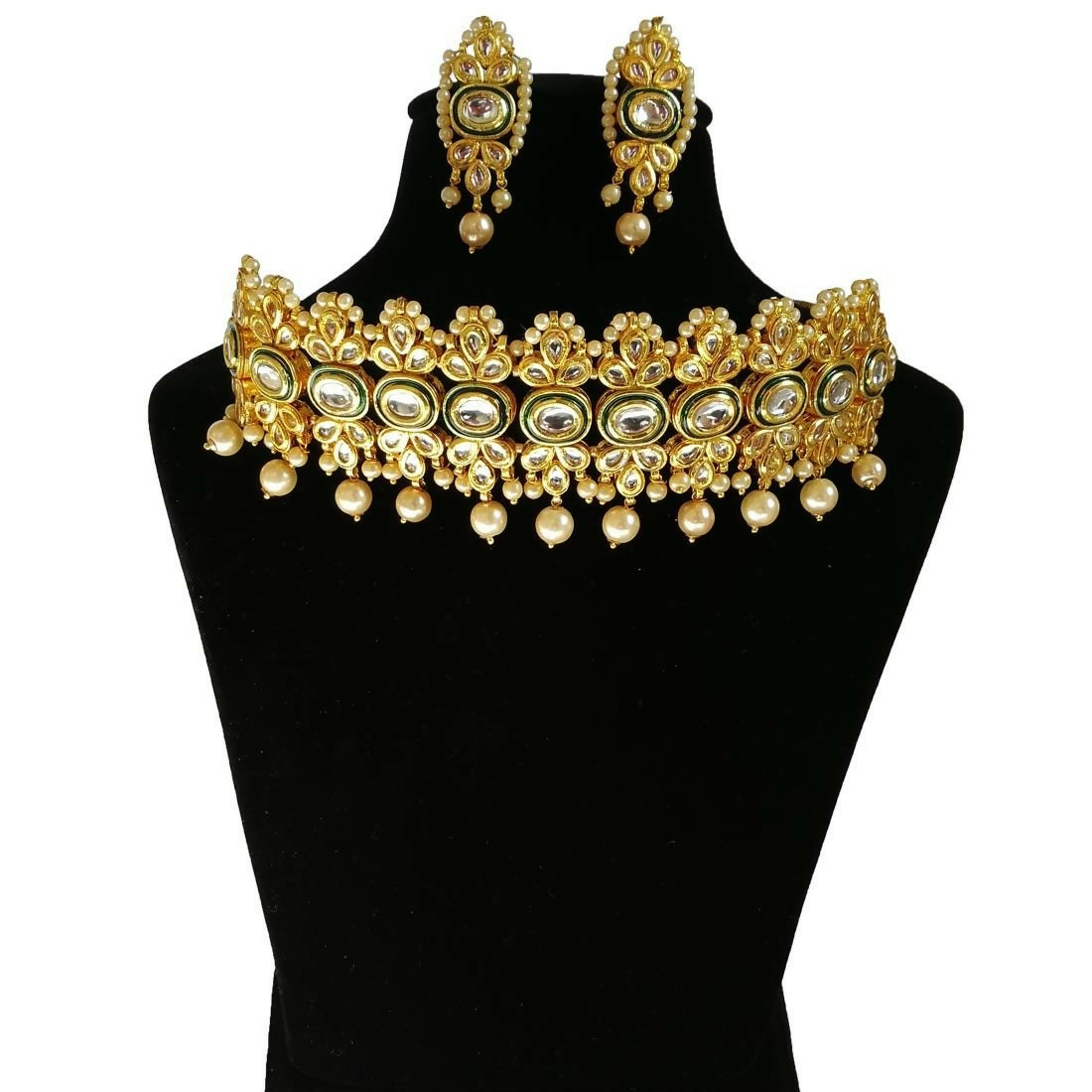 Joban Fashion Hand Made High Quality Gold Plated Base Metal Alloy Kundan Stone Studded Kundan Jewellery Set