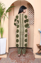 Miravan Womens Straight Polka Dot Printed Green Kurta With Palazzo - Distacart
