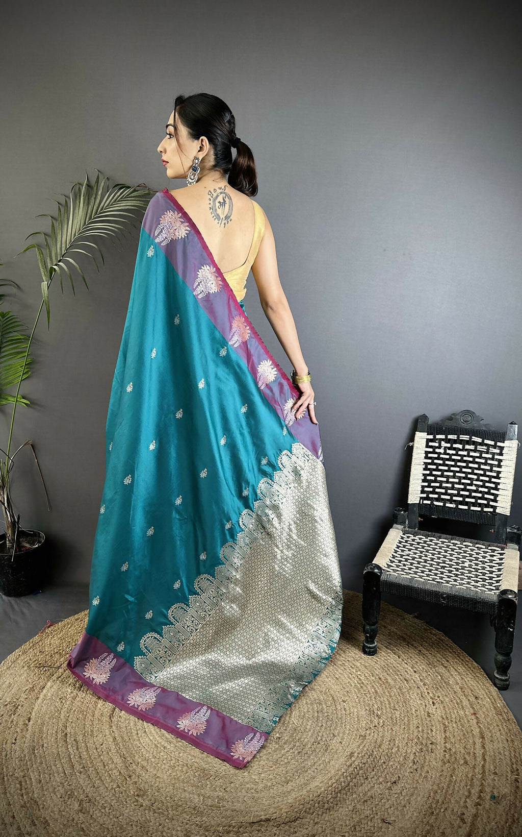 Joban Fashion Teal Small Butti Soft Silk Banarasi Saree - Distacart