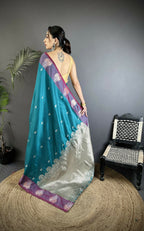 Joban Fashion Teal Small Butti Soft Silk Banarasi Saree - Distacart