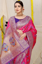Jyoti Fashion Women's Rani Pink Patola Silk Zari Woven Saree with Blouse - Distacart