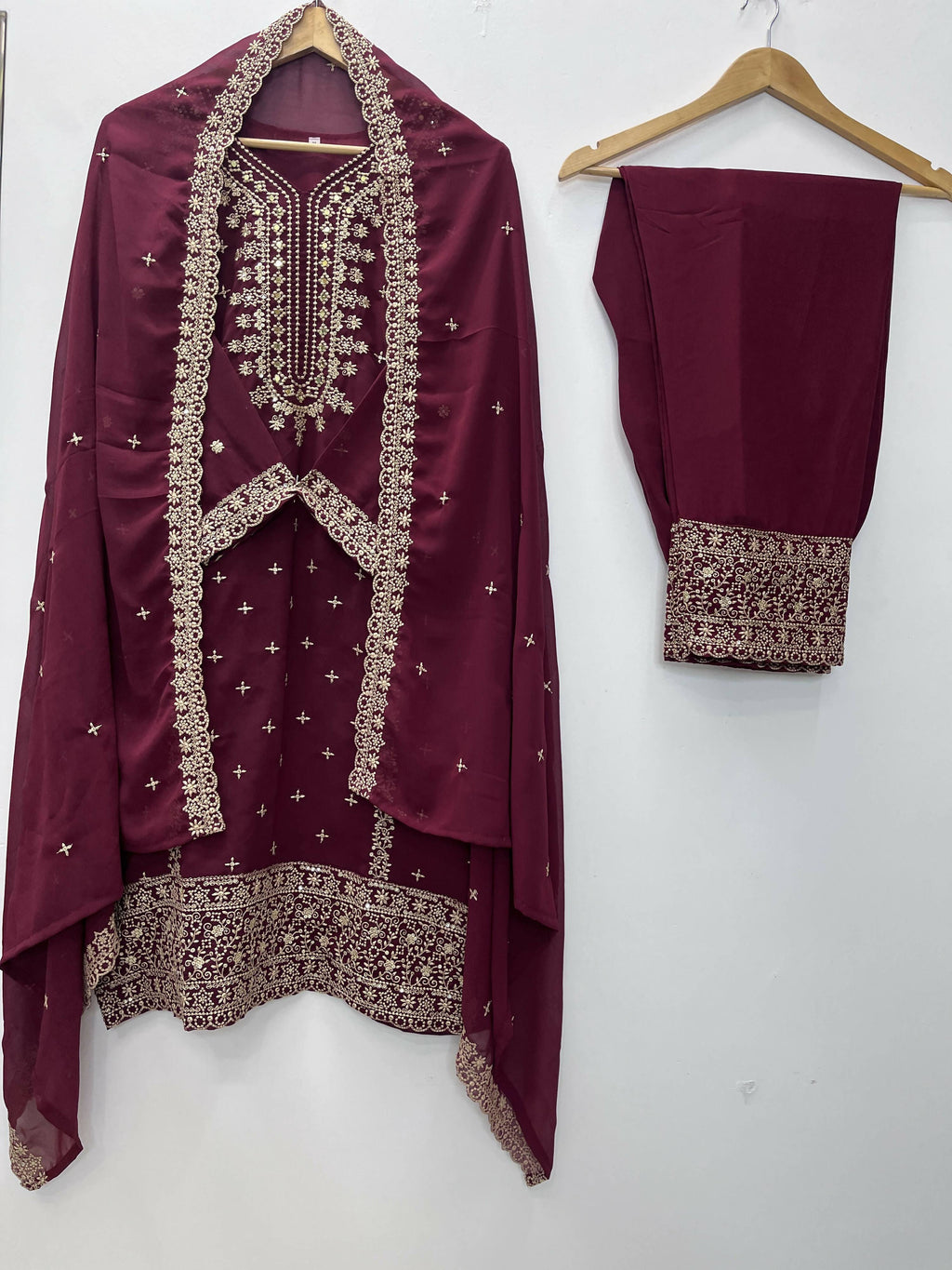 Teeya Creation Maroon Color Faux Georgette Embroidery Work Party Wear Salwar Suit - Distacart