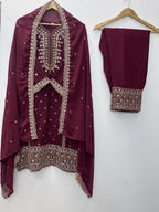 Teeya Creation Maroon Color Faux Georgette Embroidery Work Party Wear Salwar Suit - Distacart