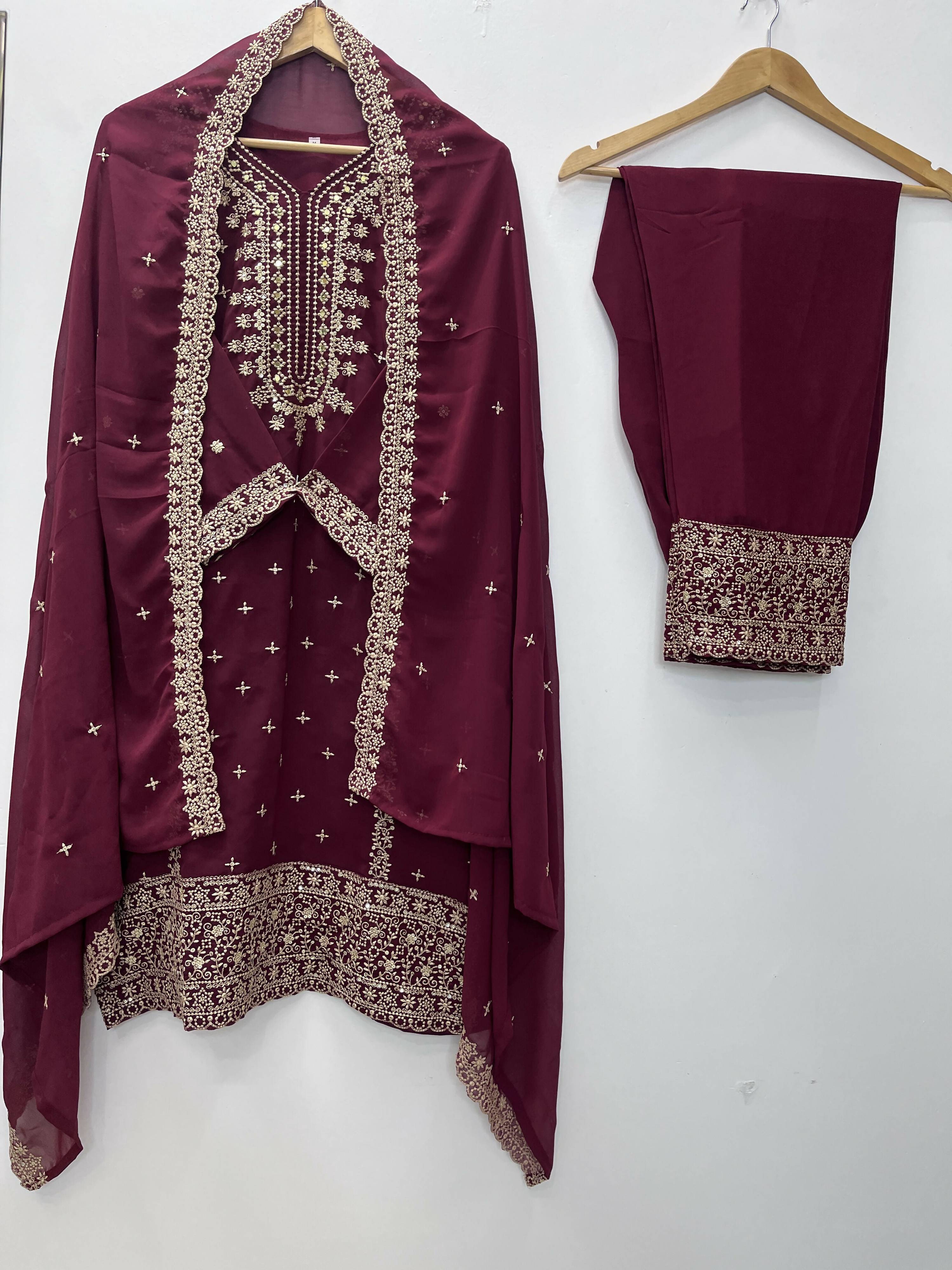 Teeya Creation Maroon Color Faux Georgette Embroidery Work Party Wear Salwar Suit - Distacart