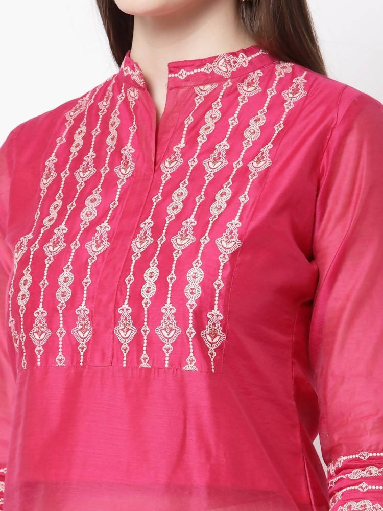 Myshka Pink Color Chanderi silk Printed Kurta With Pant Dupatta Set