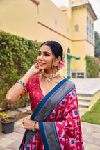 Vastranavya Printed and Foil Work Tussar Silk Lehenga with Unstitched Blouse - Blue
