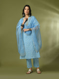 Myshka Women's Blue Printed Cotton Straight Party Kurta Set With Dupatta