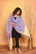 Very Much Indian Handloom Pure Cotton Paithani Dupatta - Lavender