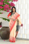 Beatitude Cream Temple Border Cotton Saree