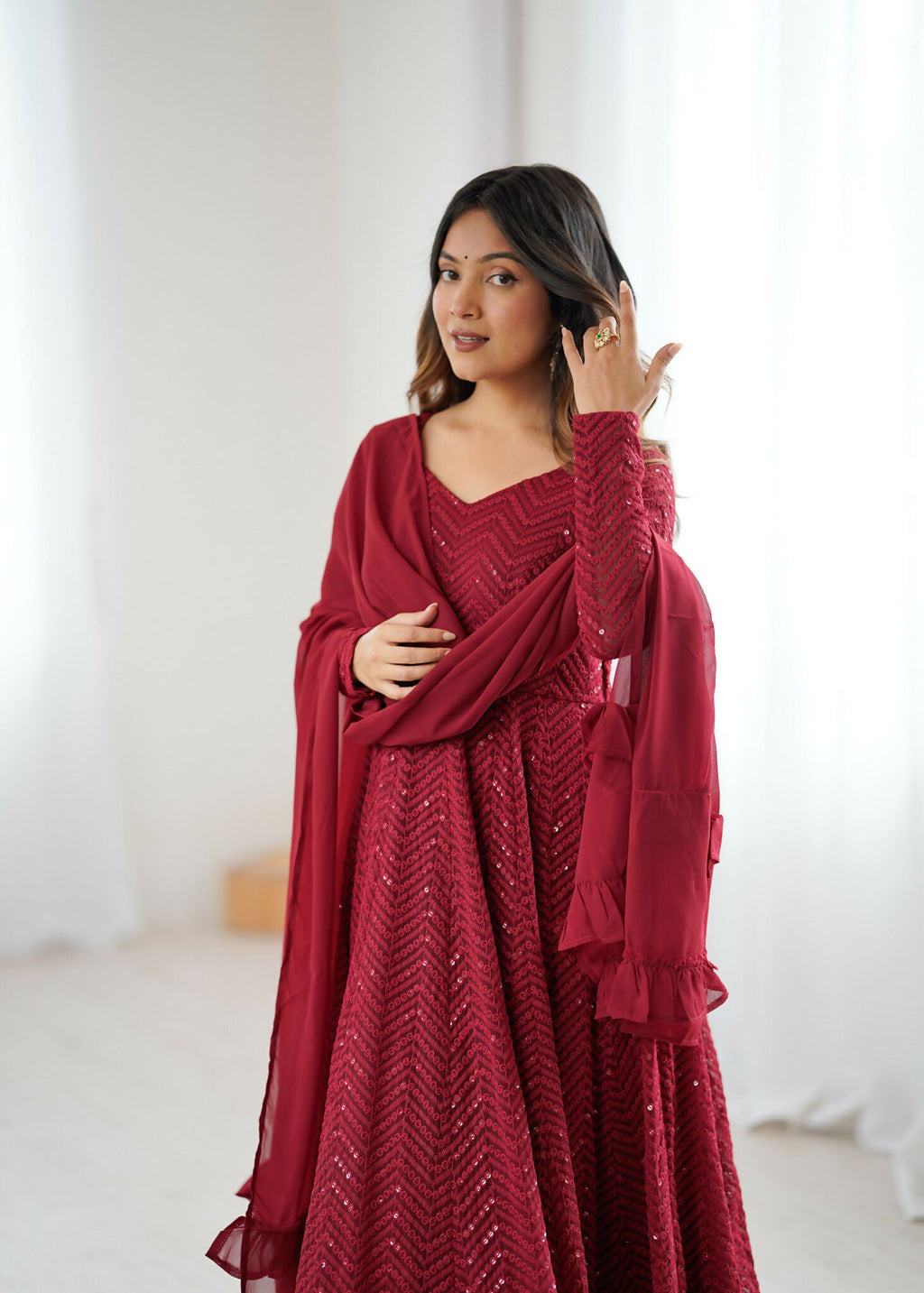 Joban Fashion Maroon Kurta Set Georgette Sequence Embroidery Work - Distacart
