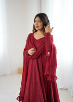 Joban Fashion Maroon Kurta Set Georgette Sequence Embroidery Work - Distacart
