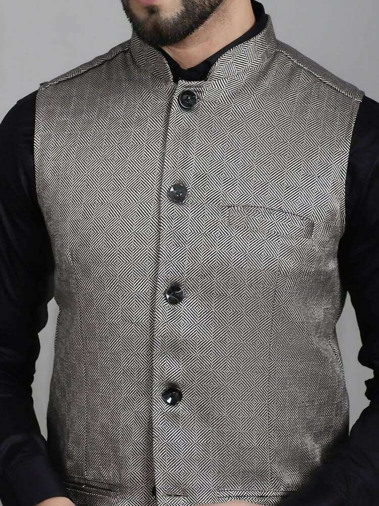 Even Apparels Nehru Jacket With Welt Pockets - Grey