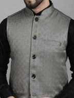 Even Apparels Nehru Jacket With Welt Pockets - Grey