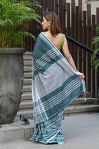 Beatitude Blue Cotton Tanchori Handloom Saree