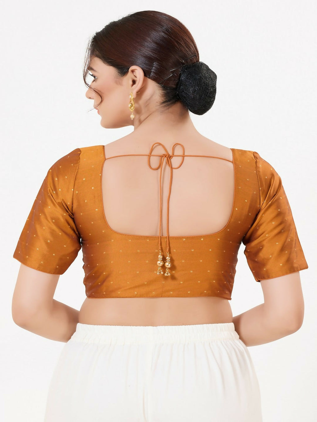 Joban Fashion Dark-Mustard Taffeta Silk Elbow Sleeveless Front Open Blouse