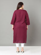 Sztori Plus Size Floral Yoke Design Thread Work Straight Kurta