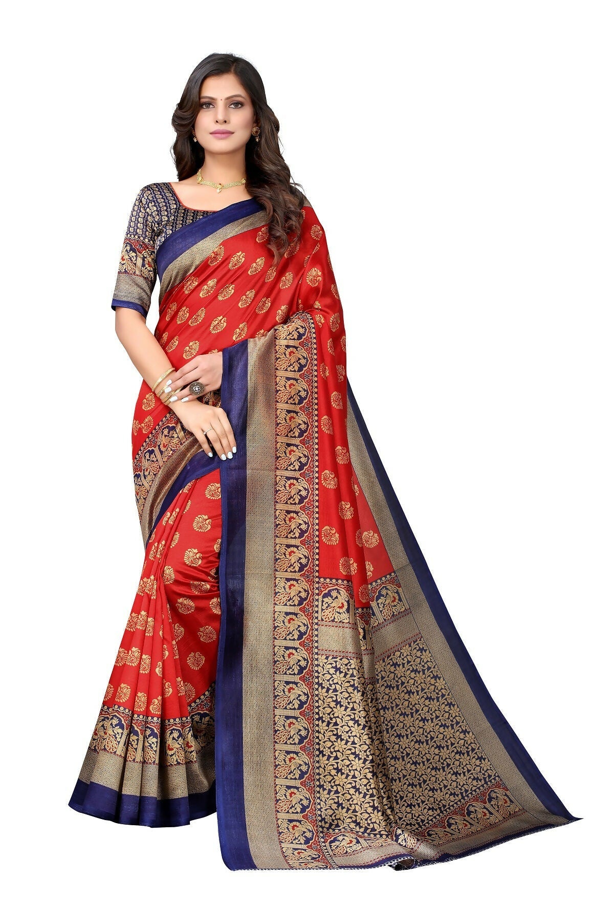 Vamika Red Printed Art Silk Saree