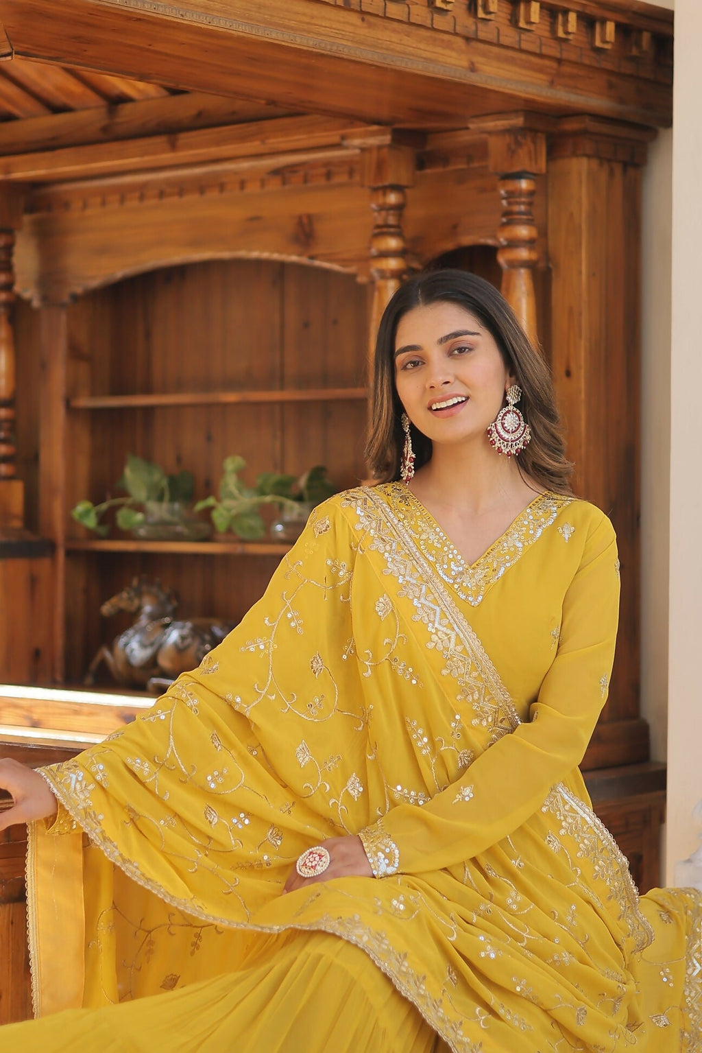 Joban Fashion Yellow Georgette Sequence Embroidery Work Kurta Set - Distacart
