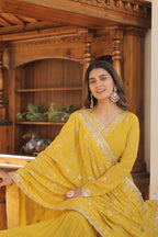 Joban Fashion Yellow Georgette Sequence Embroidery Work Kurta Set - Distacart