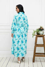 Myshka Women Blue Floral Rayon A-Line Shirt Collar Dress - Distacart