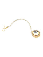 Gold-Plated White Kundan-Studded Pearl Beaded Maang Tikka - Ruby Raang - Distacart